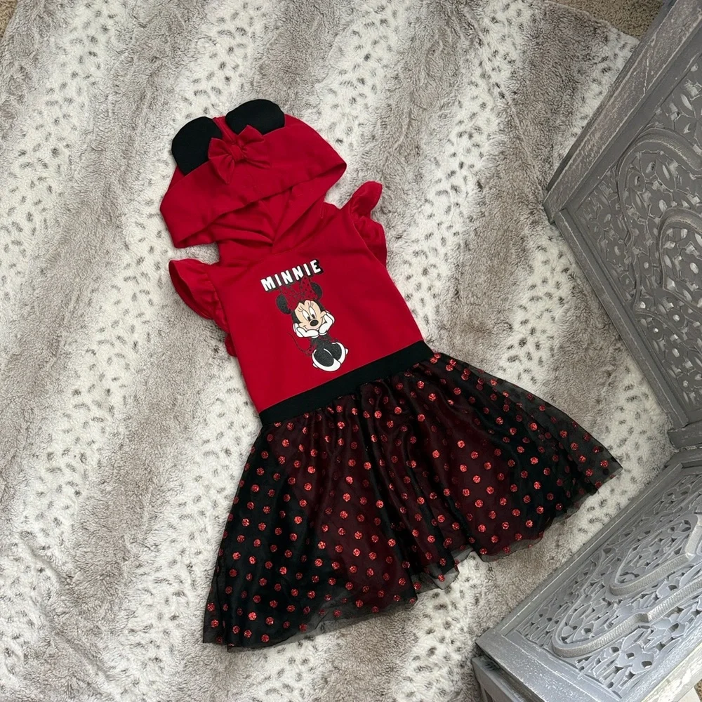 Disney Minnie Mouse red hoodie dress girls medium sparkly polka dot Disneyland